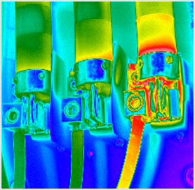 Infrared scan showing overheated electrical switchgear unit